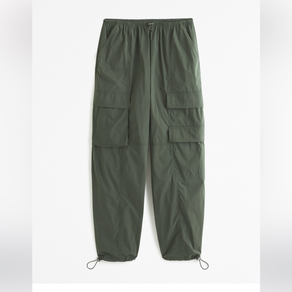 Abercrombie YPB crinkle nylon cinched hem parachute pants S dark olive